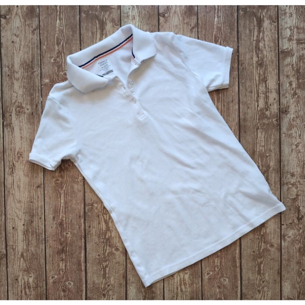 French Toast Short Sleeve Picot Collar Polo Shirt, White, XL 14-16 - Uniform